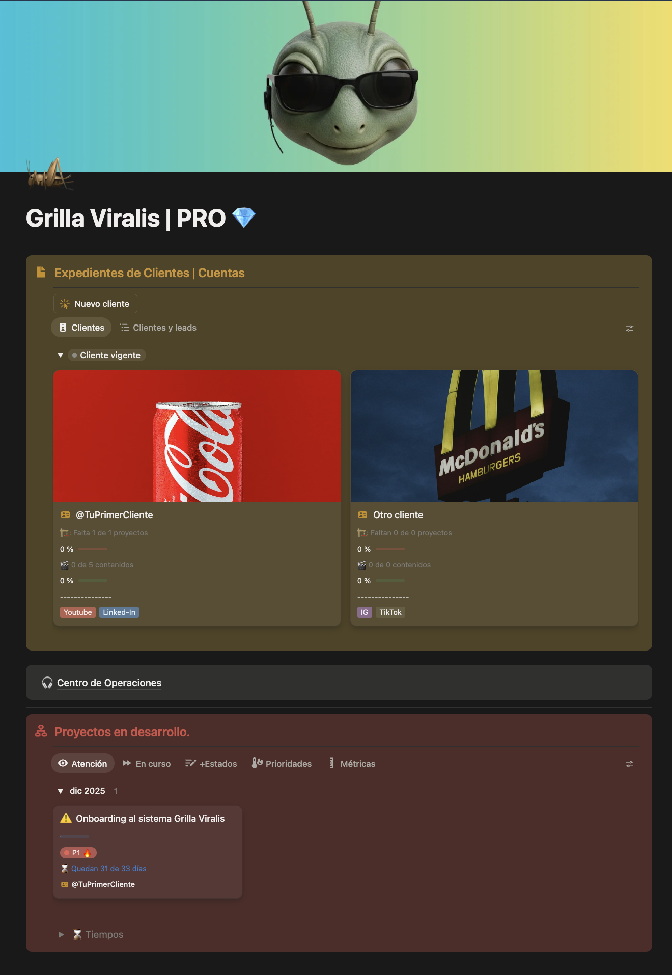 Centro de operaciones para contenidos en Grilla Viralis
